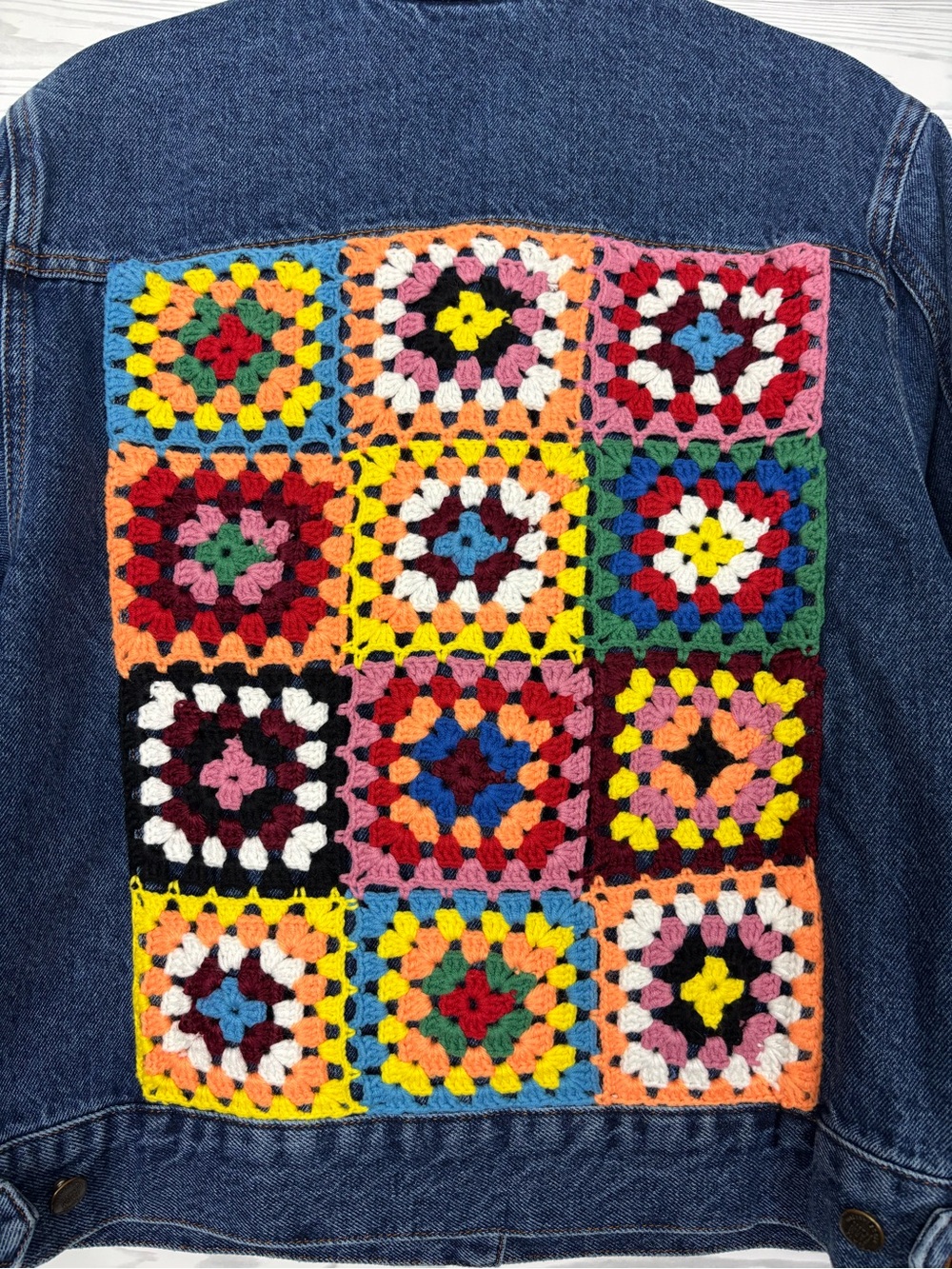 FARM Rio for Anthropologie crochet denim trucker jean jacket size medium boho - Picture 10 of 12